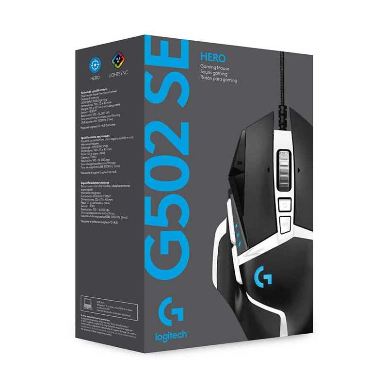 Logitech G502 HERO Souris Gamer Filaire Haute Performance, Capteur HERO  16K, 16000 PPP, RVB, Poids Ajustable PC/Mac