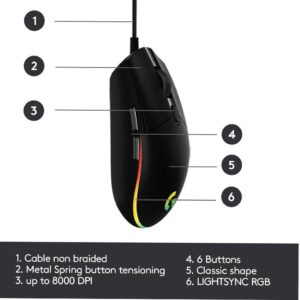 Logitech G300s USB Wired Gaming Mouse, 2, 500 DPI, RGB, Light Weight, 9  Programmable Controls, On-Board Memory, Compatible with PC/Mac - Black