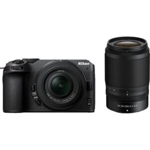 Nikon Digital Camera Z 30 kit with NIKKOR Z DX 16-50mm f/3.5-6.3 VR & NIKKOR Z DX 50-250mm f/4.5-6.3 VR – Black with Camera Bag & 64 GB SD Card